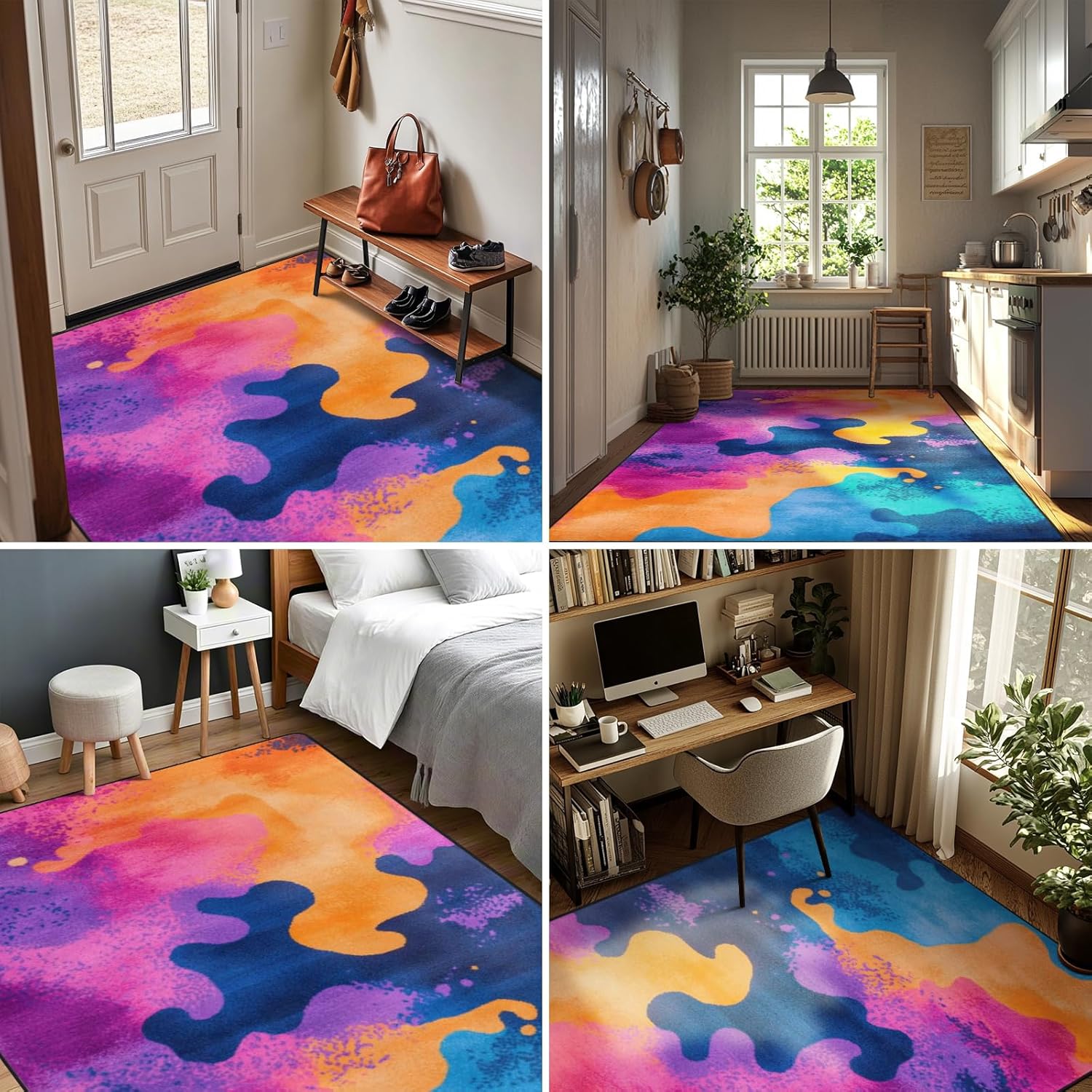 Modern Abstract Washable 5x7 Area Rugs,Art Colorful Soft Carpet Non-Slip Non-Shedding Low Pile Area Rug Throw Rug for Living Room,Dining Room,Bedroom, Home, Multi