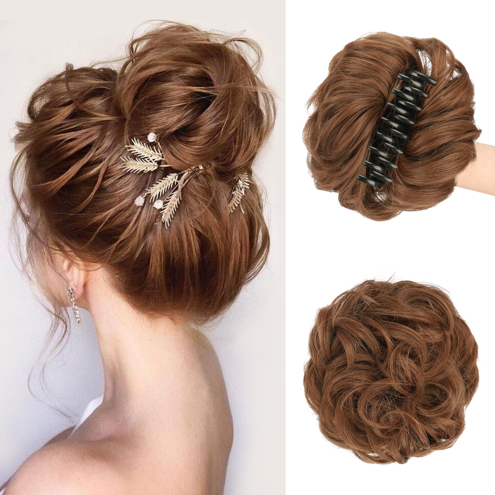 SOFEIYAN Claw Clip Wavy Curly Hair Bun Clip in Claw Chignon Messy Bun Hair Piece Ponytail Hairpieces Synthetic Tousled Updo Hair Extensions Scrunchie