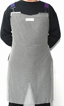 Chainmail Apron for Butcher, Cut Resistant Apron for Meat Cutting, Food Grade Stainless Steel Metal Mesh with Adjustable Strap Small
