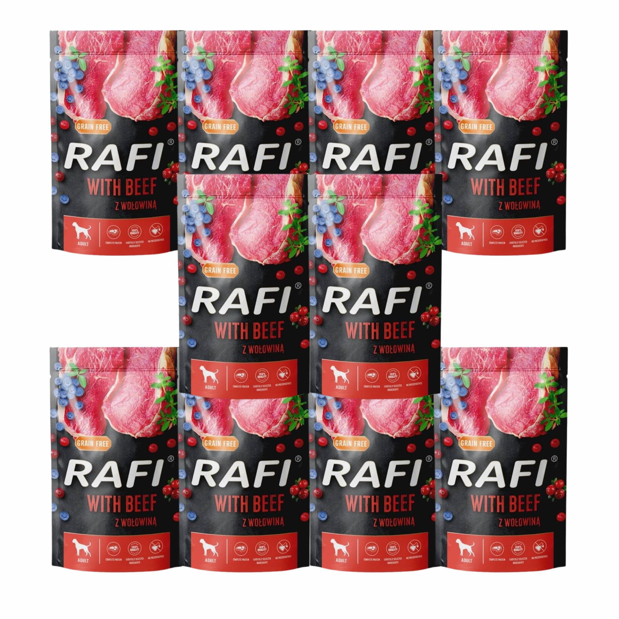 Rafi Beef Complete Wet Food for Adult Dogs 10 x 500g Sachets