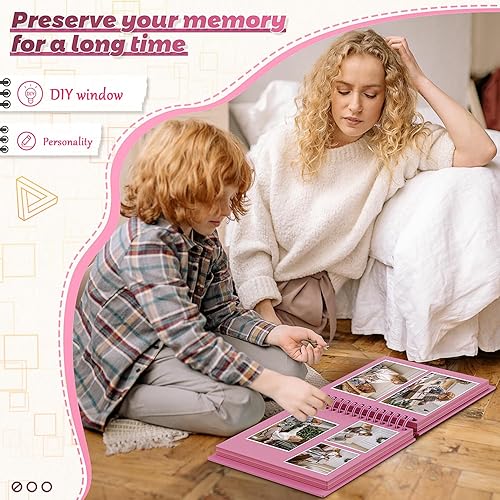 Miniatura 5 de Álbum de fotos de papel de estraza de 8 x 8 pulgadas, de tapa dura, con ventana de imagen, libro de recuerdos en blanco personalizado para familia,