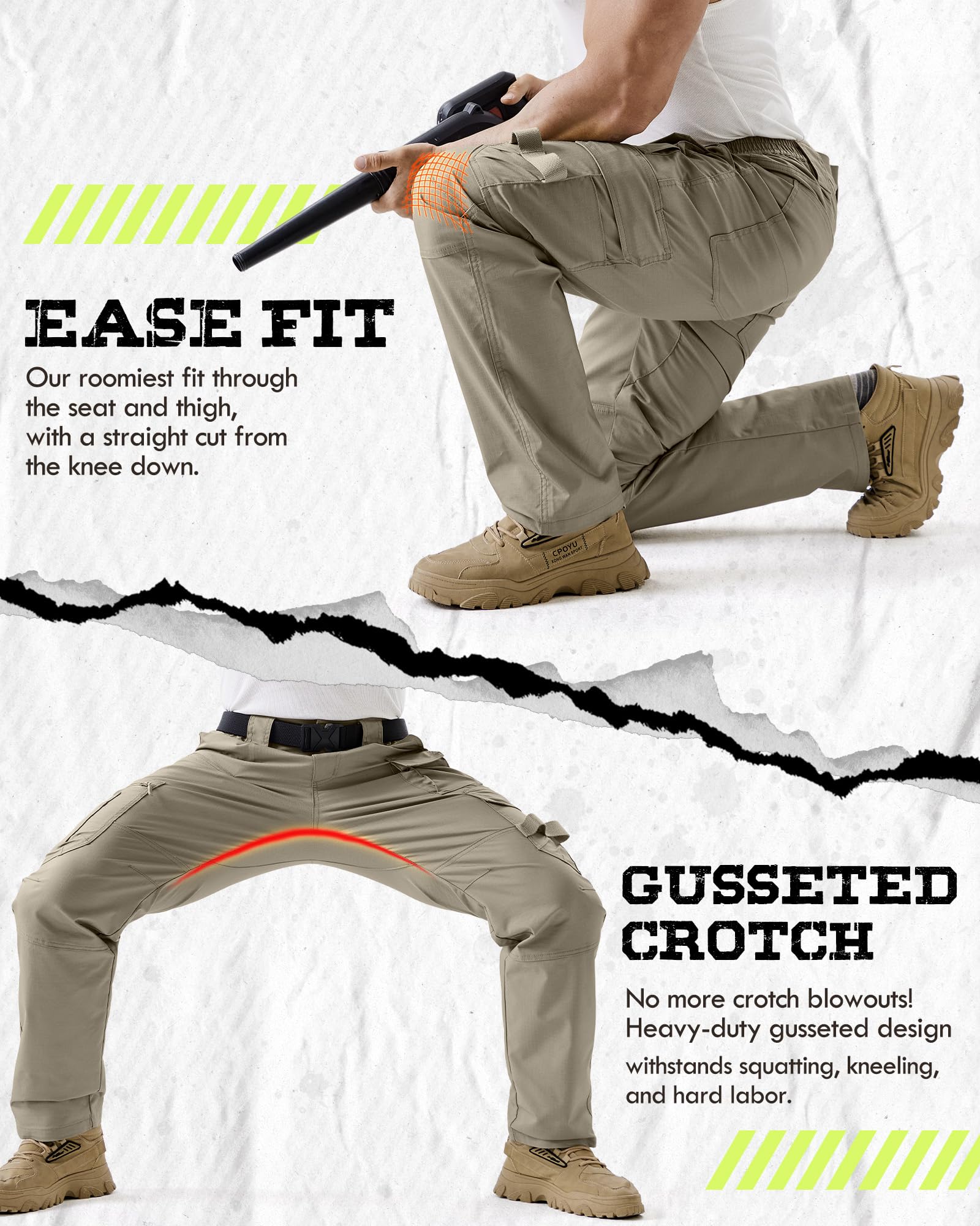 IGOLUMON Pantalones de trabajo para hombre con bolsillos laterales, para exteriores, resistentes tácticos