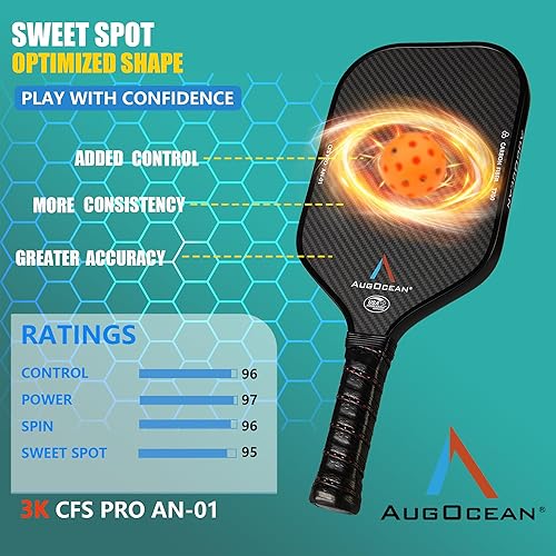 Miniatura 6 de Pickleball Paddle,Pickleball Paddles-3K Raw Carbon Fiber Pickle Ball Paddle Surface with Great Grit & Spin,T700 Pickleball Racket with Excellent