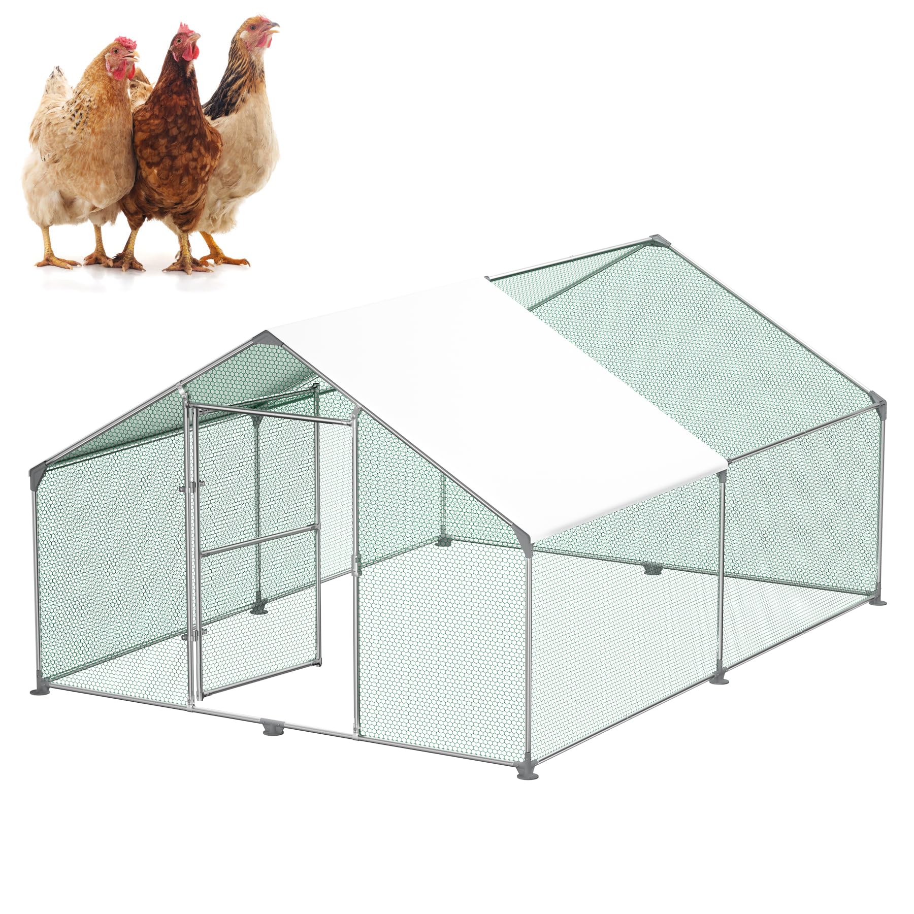 Froadp Gallinero Pajarera Exterior Recinto para Gallinas Camperas con Cubierta de Protección Solar de PE Jaula para Gallinas con Estructura de Acero Galvanizado para Conejos Avicultura (3x4x2m)
