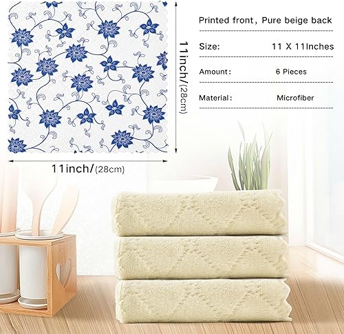 Miniatura 3 de Juego de toallas de cocina y paños de cocina con patrón de porcelana china azul blanco y azul de secado rápido de microfibra de secado rápido de 6