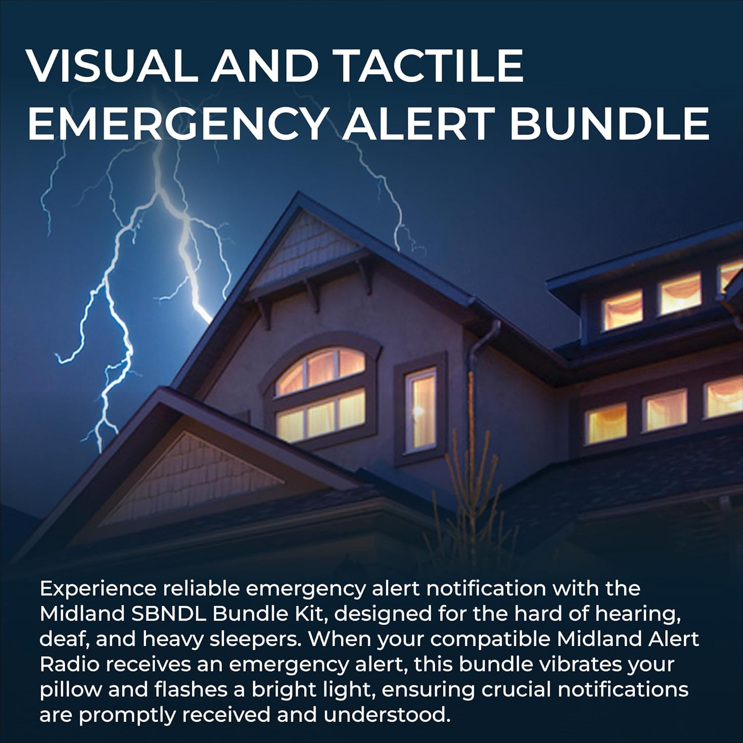 Midland – SBNDL NOAA Weather Alert Radios Accessories – STR180 Strobe Light and SHKR100 Pillow Shaker with Y Cable – Visual and Textile Emergency Alert Notification for Deaf and Hard of Hearing