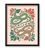 Poster Master Abstract Snake Print - Retro Reptile Poster - Boho Flower Art - Floral Wall Design - Gift for Men & Women - Chic Decor for Office, Bedroom or Living Room - 8x10 UNFRAMED Wall Art