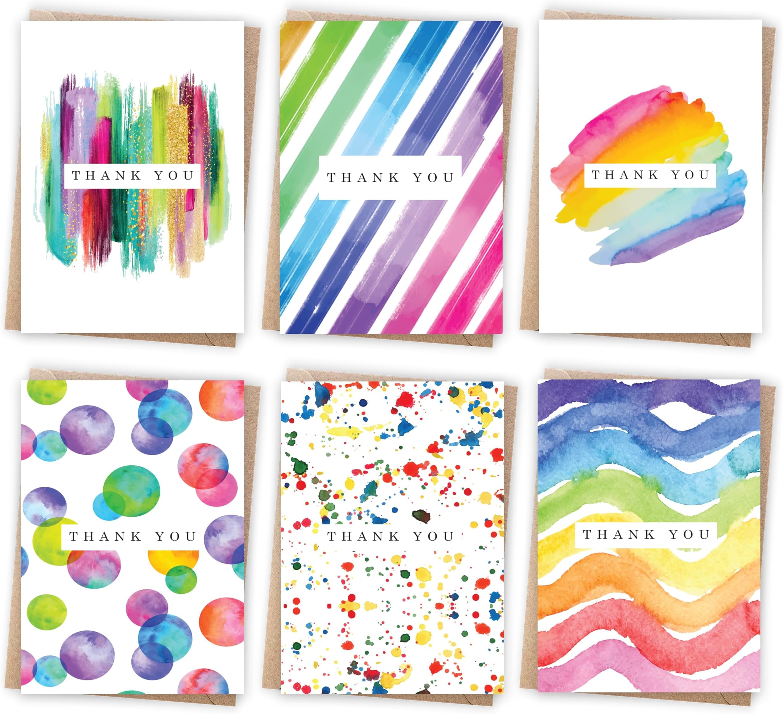 Giftinghouse Thank you Cards Multipack of 24 with Envelopes. 6 Watercolour designs. 10 x 15cm. Blank Inside for Teachers, Weddings, Kids. Made in the UK.