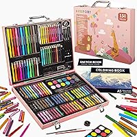 KINSPORY 150PC Kids Art Set with Sketchbook - Markers, Crayons, Colored Pencils in Portable Pink Case for Girls Boys Teens