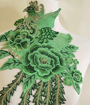 1pcs Peacock Embroidered Lace Applique Patches Scrapbooking Embossed Sewing Green