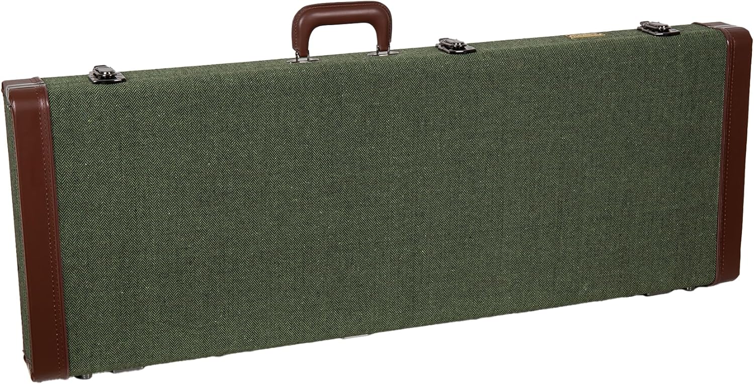 Crossrock Jazzmaster/Jaguar Style Electric Guitar Case | Green Chevron Tweed, Plush Velvet Interior, Genuine Leather Handle & Security Lock, Reinforced Hardware – Master Series (CRW760JMGN)