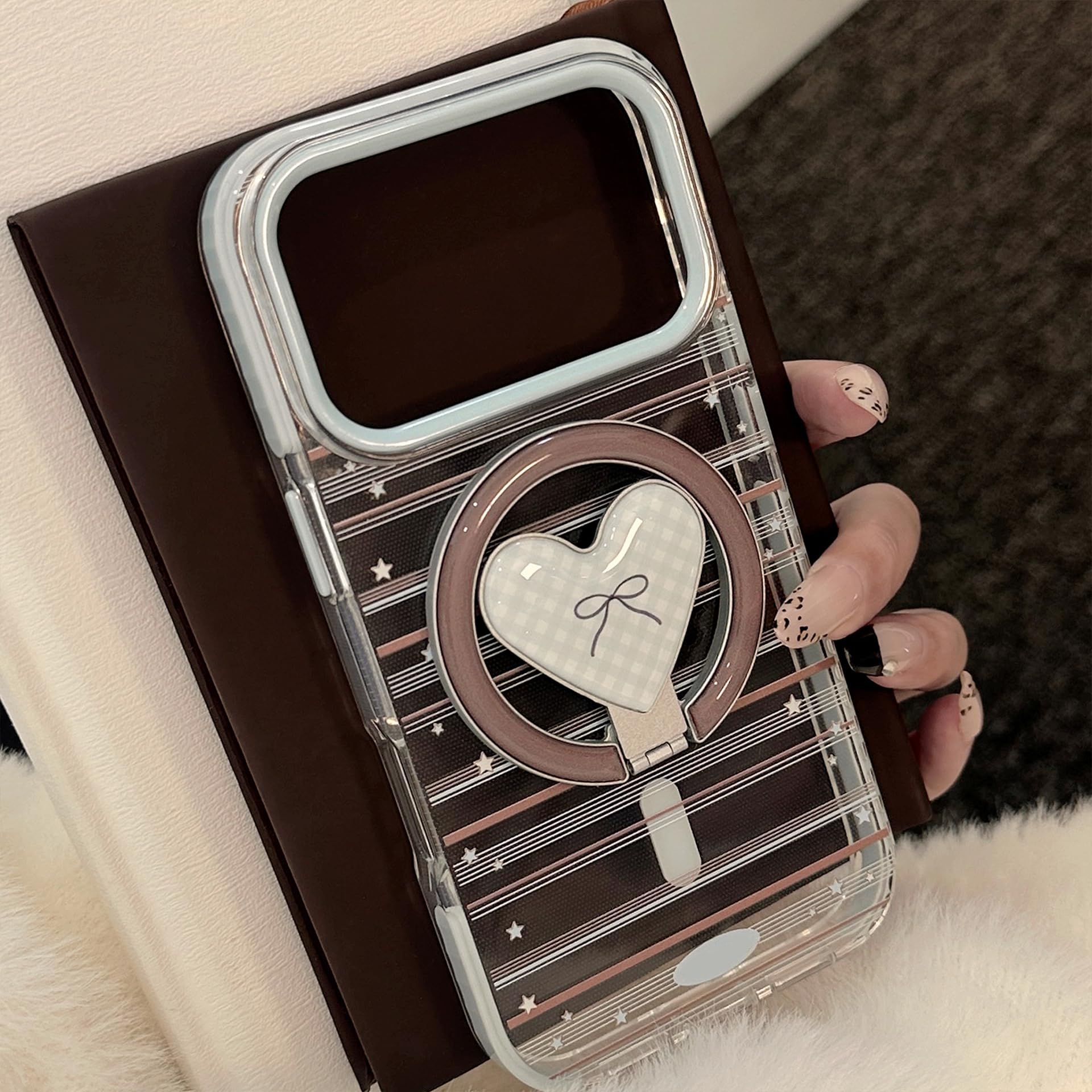 Custodia per iPhone 11 da 17 pollici con motivo a righe, stelle, cuore, fiocco, supporto magnetico e cover morbida antiurto (per iPhone 11 da 17 pollici/con supporto)