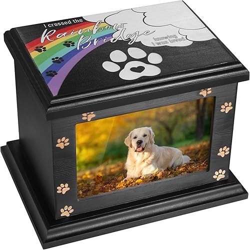 Urnas conmemorativas grandes de madera para mascotas funerarias con marco de fotos, caja de memoria de recuerdo de cenizas para mascotas perdidas,