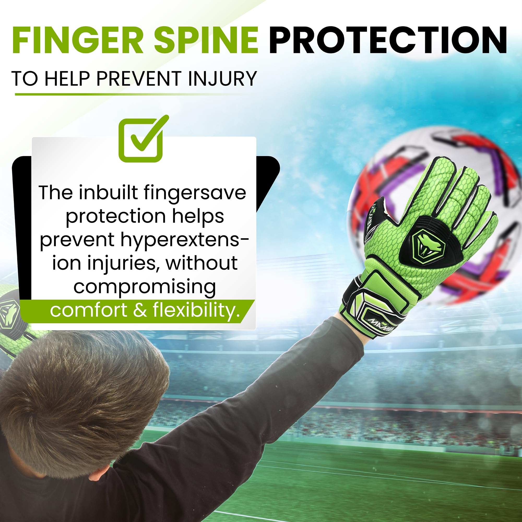 MAMBA Goalkeeper Gloves, Green, 7 UK - Image 3