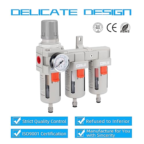 Miniatura 6 de NANPU Sistema de secado de aire de tres etapas, filtro de partículas de 5 micrones, filtros coalescentes de 0.5 y 0.01 micrones, combo de regulador