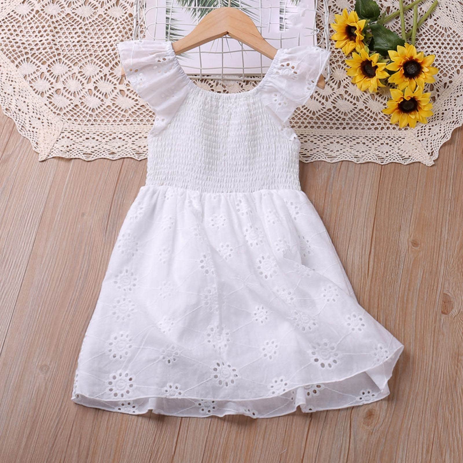 Amazon.com: Toddler Girls' Summer Flying Sleeves Viewing Lace Hollow Out  Princess Dress for Girls Kids Evening (White, 7-8Years) : Clothing, Shoes &  Jewelry