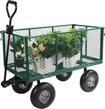 Oversized Garden Carts Wagon, 650 Lbs Capacity, Green | Heavy Duty Pullable Gardening Cart Flatbed with Wheels and Removable Sides with Cart Liner