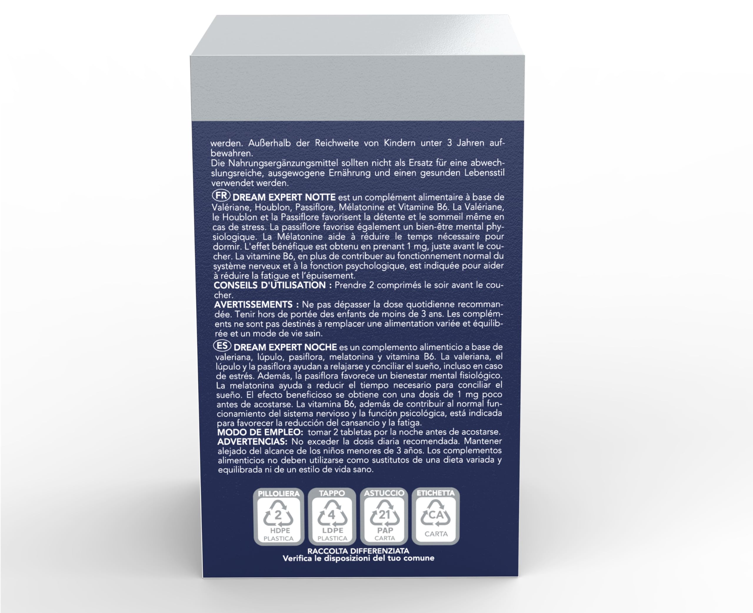 Dulàc - Dream Expert Notte 60 compresse, Integratore alimentare per rilassamento e regolazione del sonno, regola il benessere mentale. Con Melatonina, Valeriana, Luppolo, Passiflora e Vitamina B6.