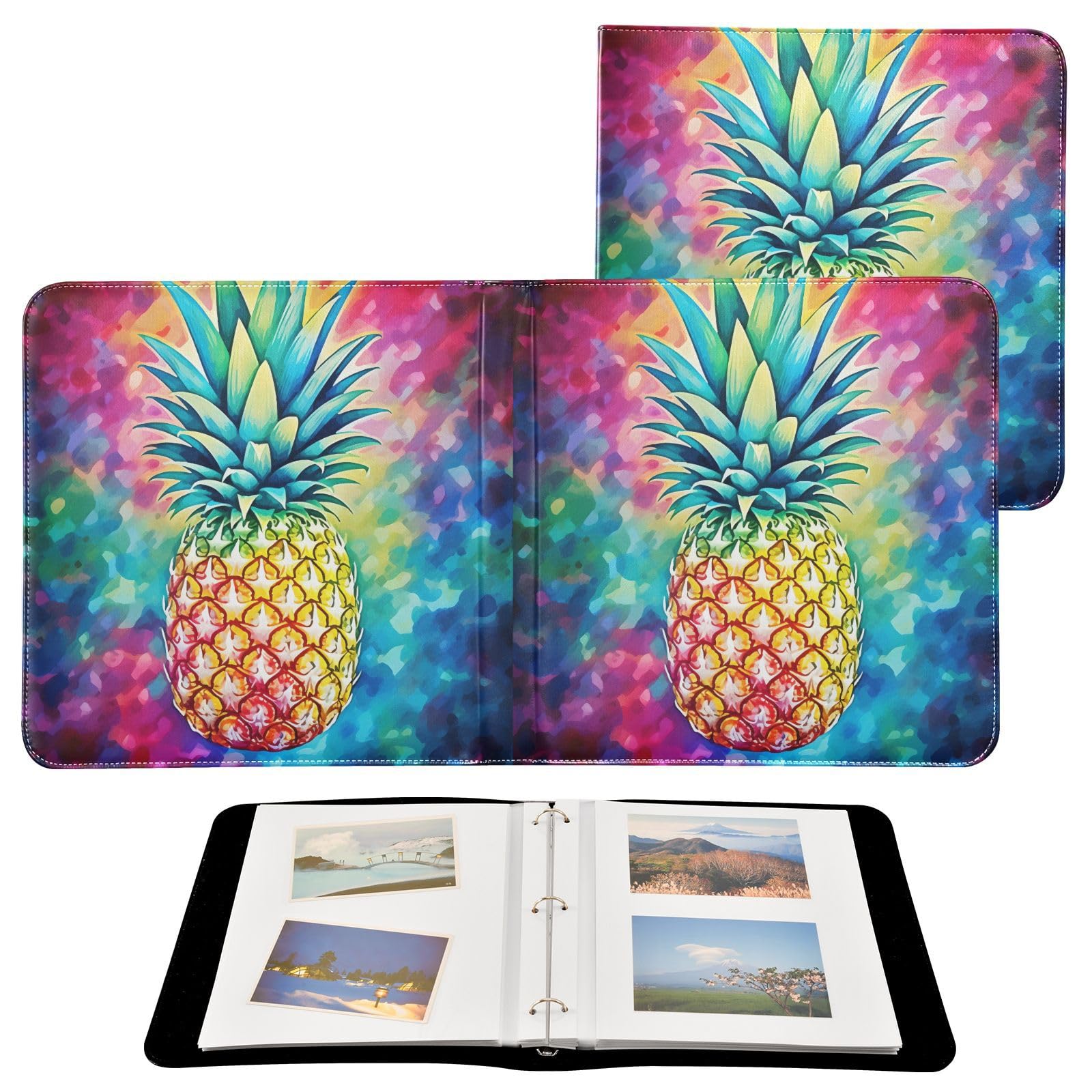 JIPONI Colorful Pineapple Large Photo Album, DIY Leather Cover Scrapbook Albums for 4x6 5x7 6x8 Pictures, Self Adhesive Memory Book for Wedding, Baby, Family