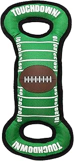 Pets First Football Field Dog Toy with Squeaker. for Tug, Toss, and Fetch. - Tough & Durable PET Toy, Nylon Field Toy, Blue/Gold