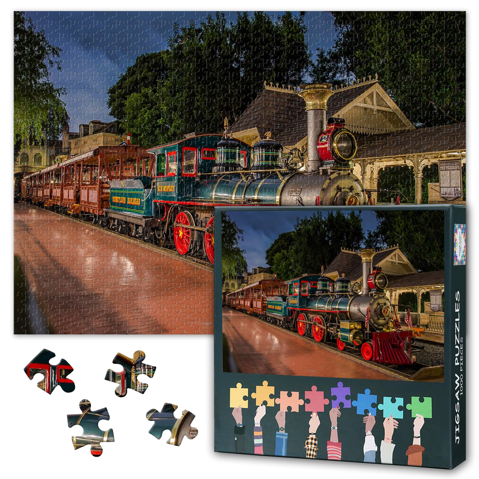 1000 Piece Jigsaw Puzzle for Adults Vintage Steam Train Artwork Classic Railway Paintings Bedroom Wall Decor Challenging Puzzles for Relaxation and Home Decor 27.5x19.7 Inch