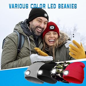 FFIPBGE Christmas Stocking Stuffers for Men Adults, Beanie Hats with Light, USB Rechargeable LED Hand Free Headlamp, Birthday Gifts for Men, Women, and Teens, Ideal for Camping, Hiking, Black