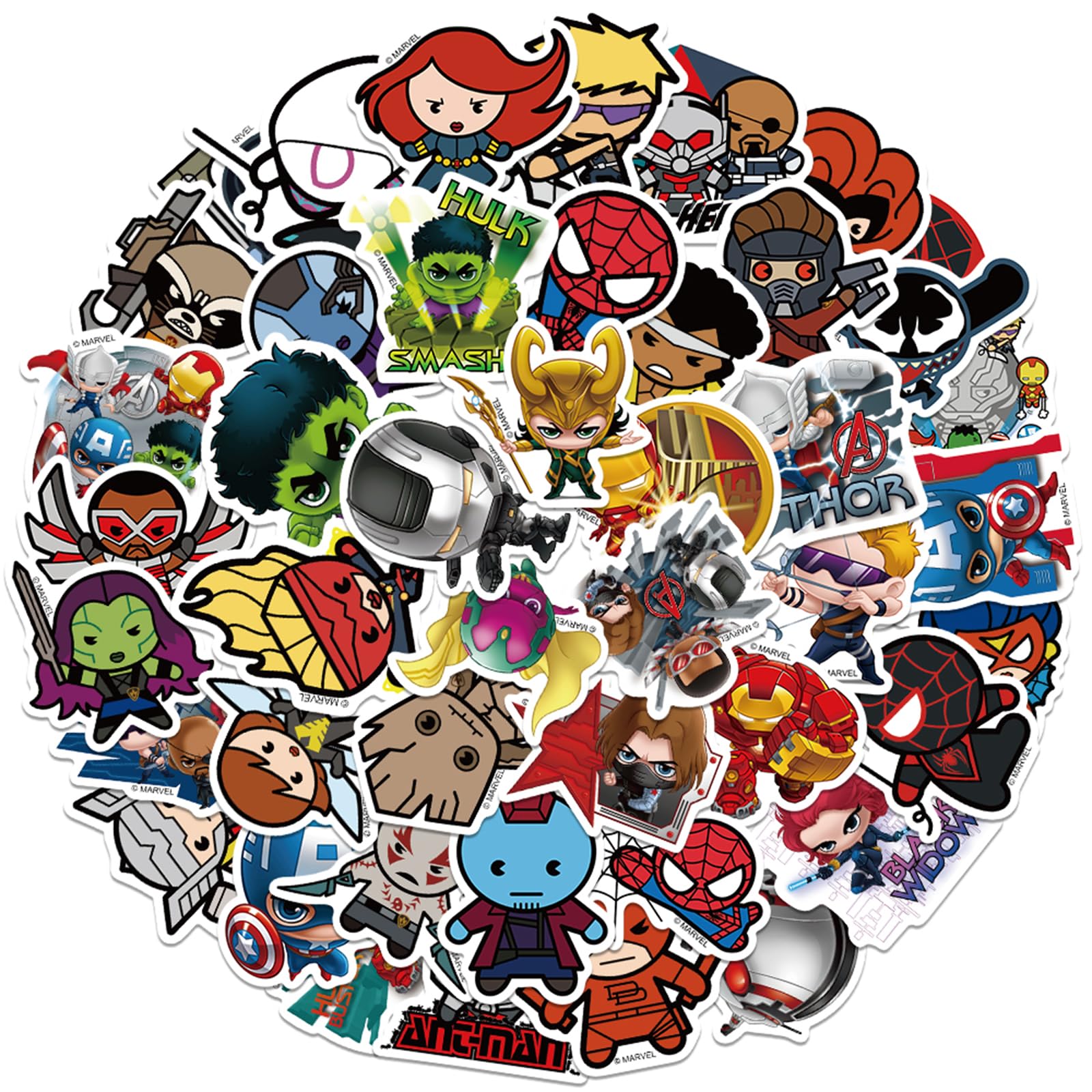50pcs Superhero Stickers for Teen Water Bottle, Cool The Avengers Waterproof Vinyl Decal for Adult Kids Phone Computer Notebook Laptop Travel Case Guitar Skateboard Scrapbook
