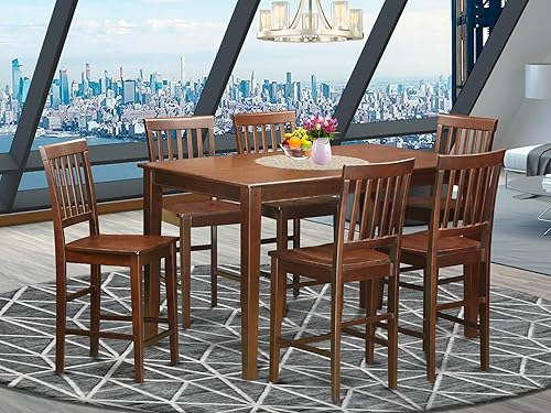 Miniatura 2 de East West Furniture DUVN7H-MAH-W - Juego de mesa de comedor de 7 piezas de altura de encimera de cocina consta de una mesa de comedor rectangular y