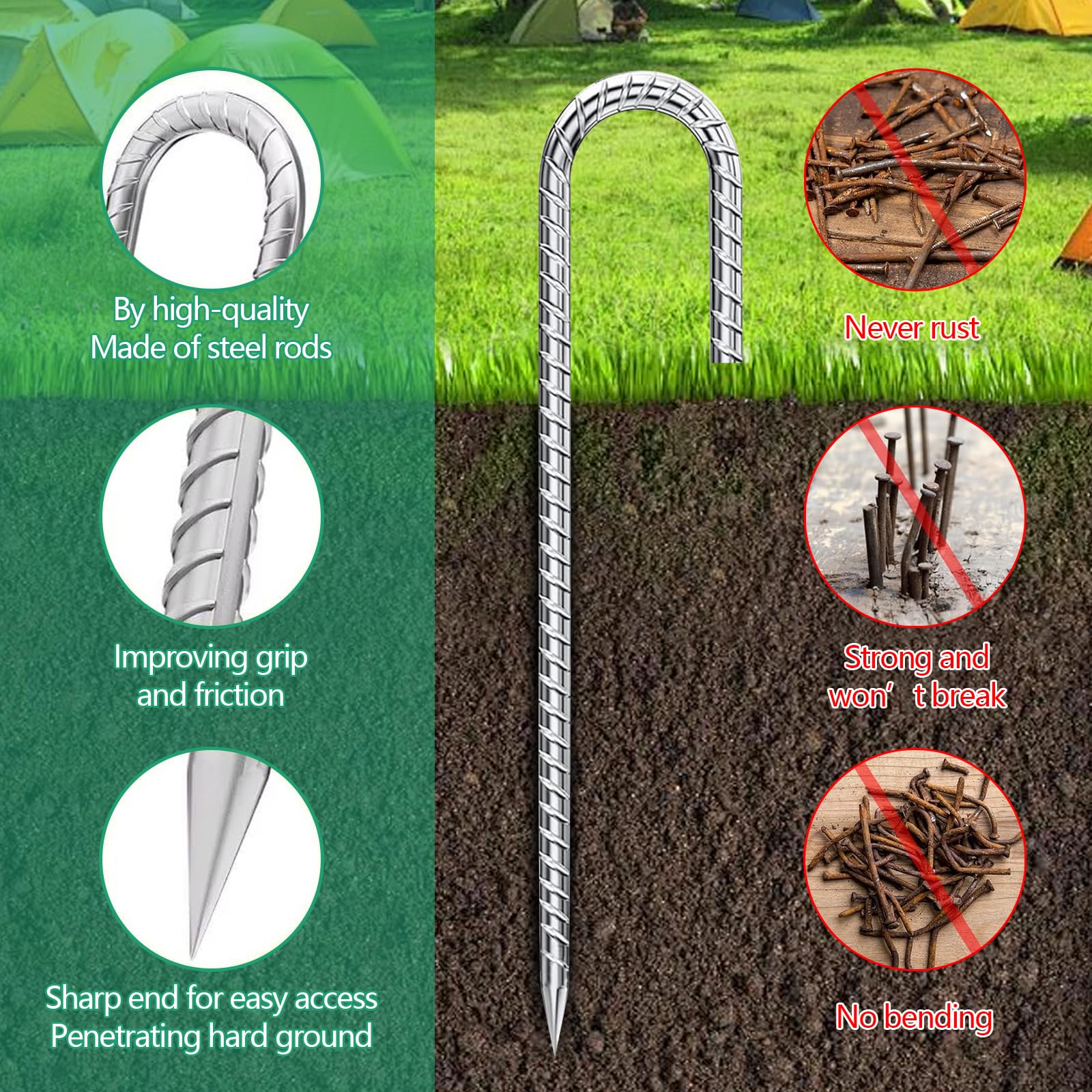 Lot De 12 Piquets D'Ancrage Sol 30 Cm En Acier Galvanisé - Ultra Solides Pour Tentes, Trampolines, Auvents Et Camping