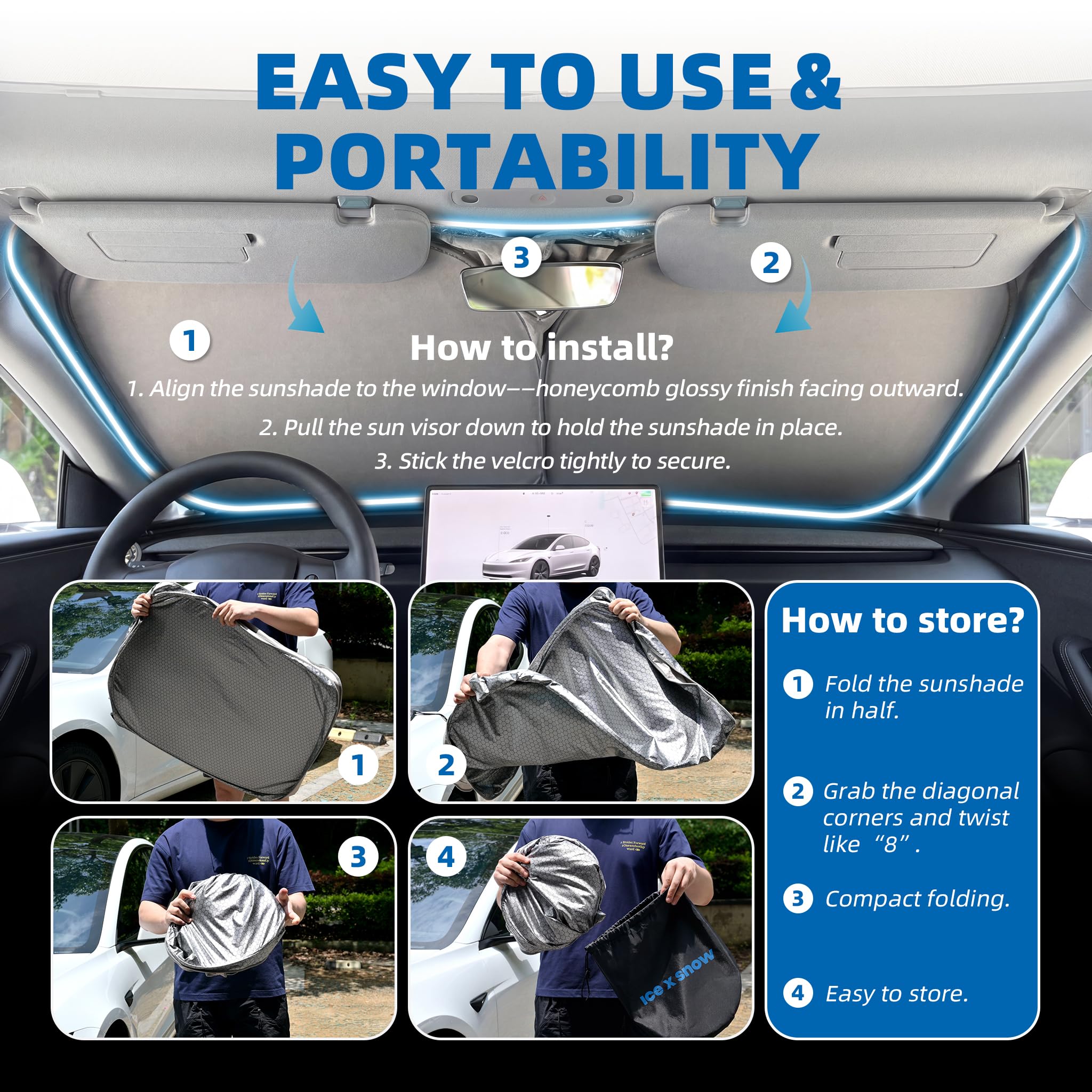 Amazon.co.jp: ICEXSNOW フロントガラスサンシェード Tesla Model Y