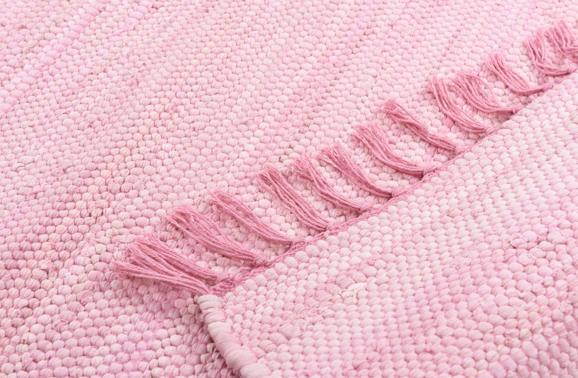 THEKO | Dhurry Tapis en 100% Coton à Tissage Plat Happy Cotton | tissé à la Main | Couleur : Rose | 60 x 120 cm