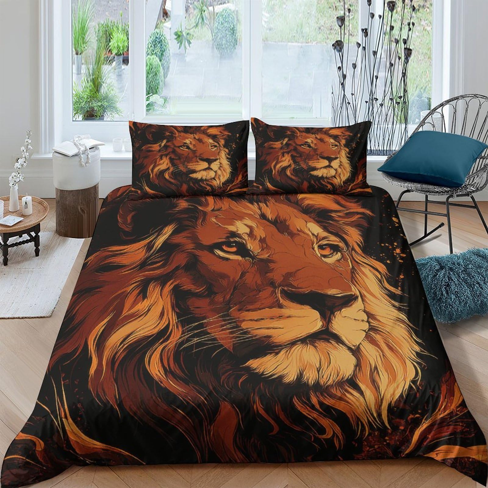 Ctjqhvkz Style-9 3D Printed Majestic Lion Fitted Sheet Microfiber Soft Non-Slip Wild King Bed Cover For Bedroom Guest Room Decor Single（135X200cm）