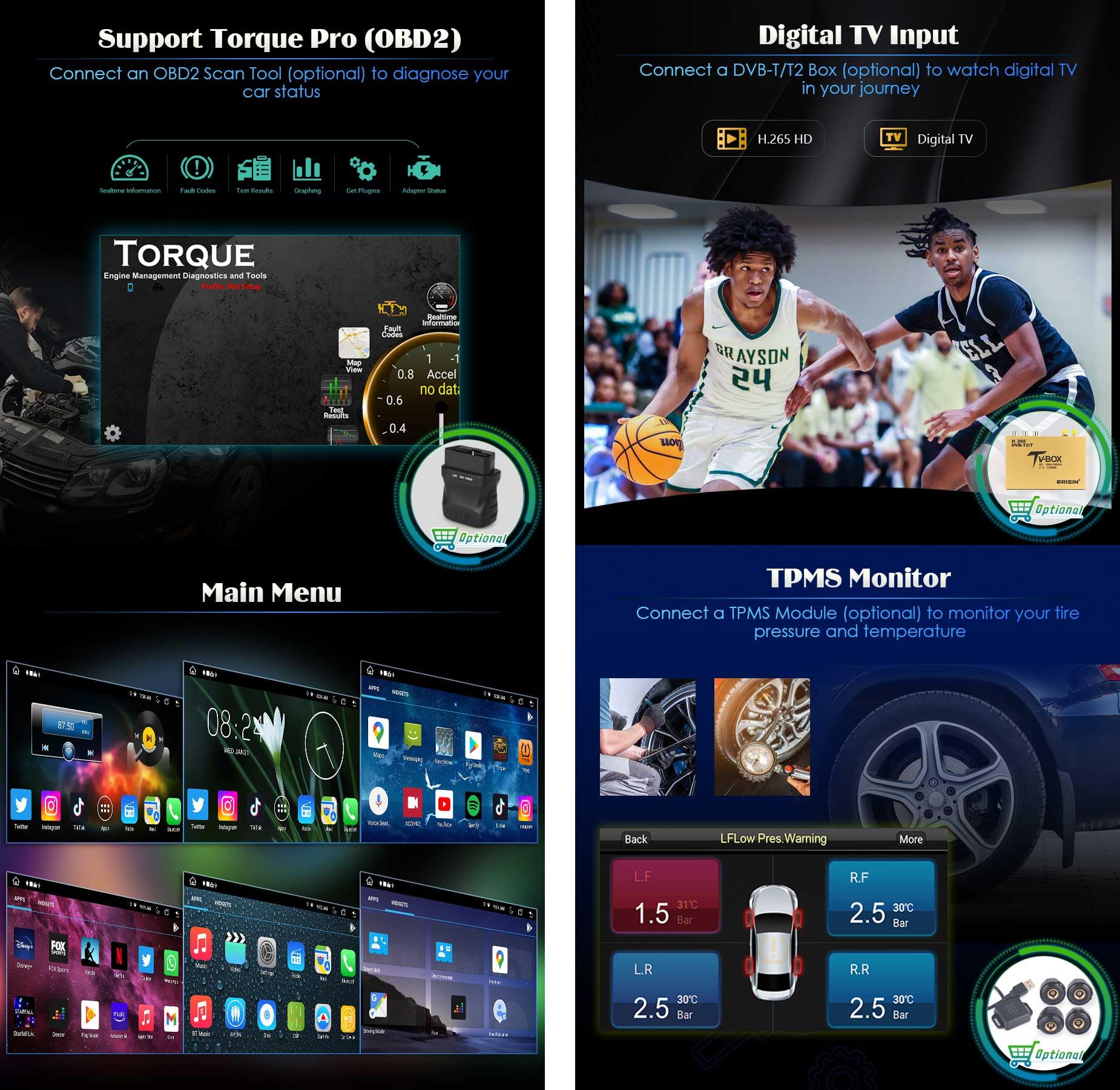 Erisin 8 Core Android 14 Autoradio per Alfa Romeo Mito Supporto GPS Navigatore Auto Senza fili Carplay Android Auto Bluetooth Wifi 4G 7 pollici Touch screen Lettore DVD
