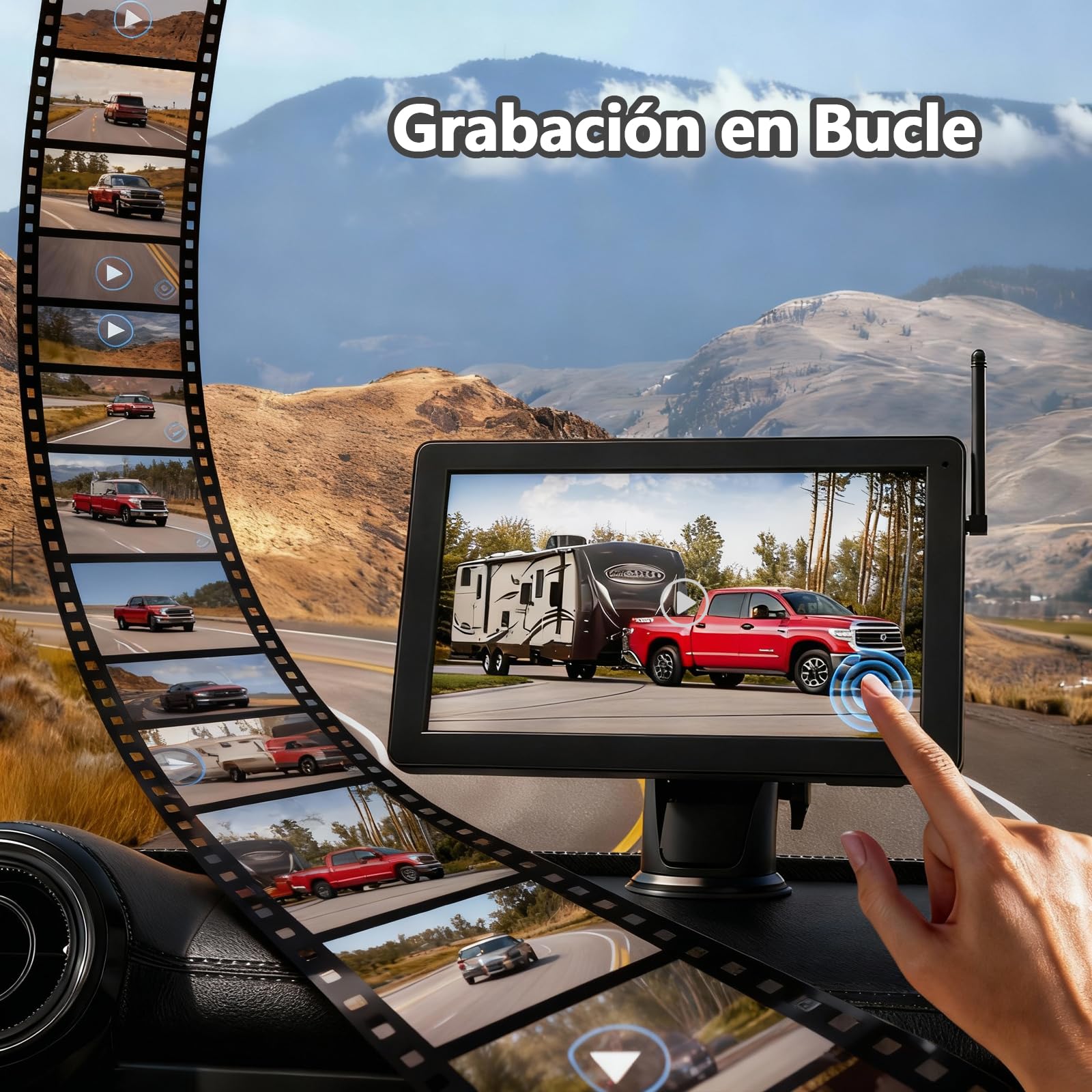 Solar Camara Trasera Coche Inalambrica Magnética, 7'' 1080P Monitor 9600mAh Cámara de Marcha Atrás, Vision Nocturna, para Furgoneta, Caravana, Remolque, Camiones(VS-7C)