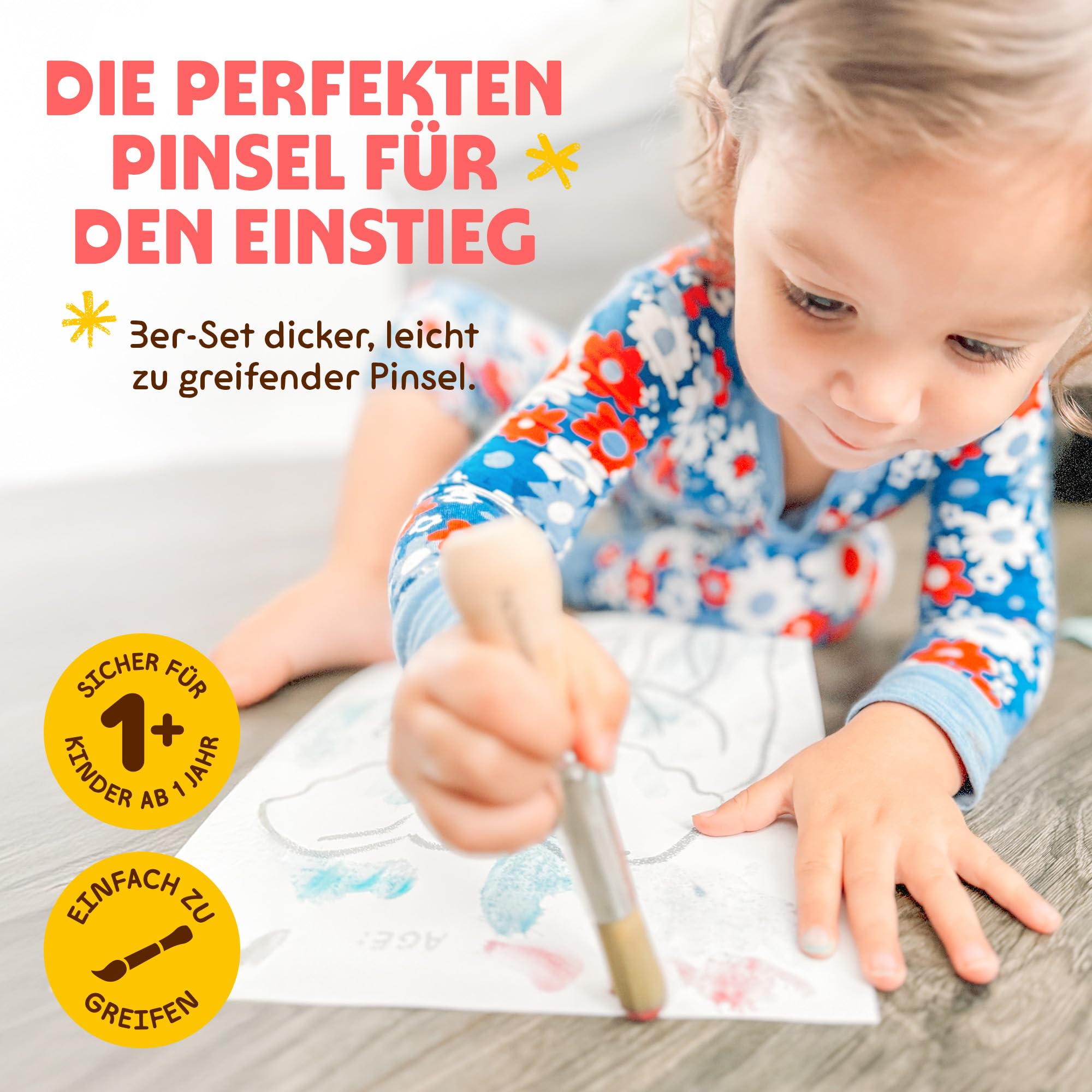Honeysticks Malen-Starter-Set – Ungiftige Fingerfarben 6er-Pack & Erstes Pinsel-Set 3er-Pack – Natürliches, waschbares, kleinkindsicheres Bastelmaterial