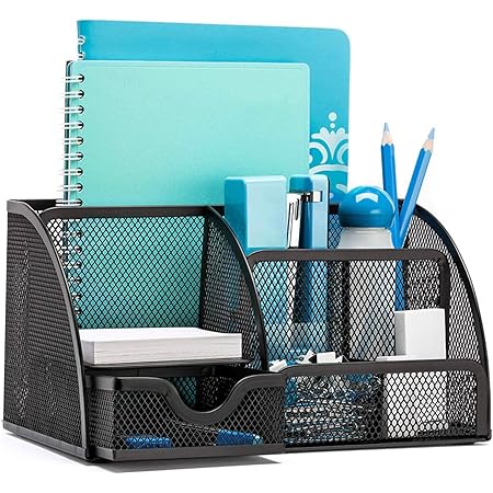 Qualsen Schreibtisch Organizer Metall - Stiftehalter Mit 6 Fächern & Schublade