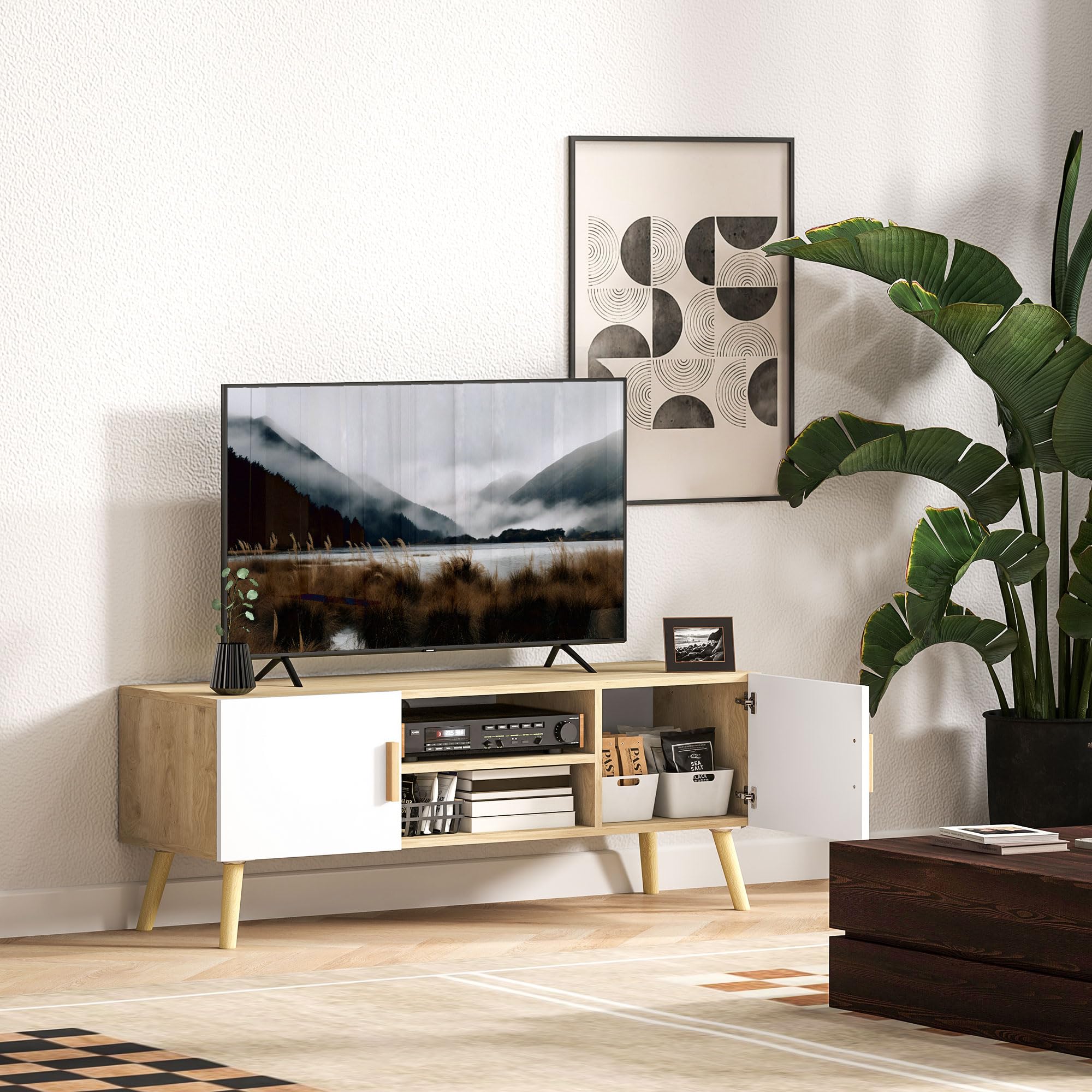 HOMCOM Mobile TV fino 50 pollici 2 armadi 110x36.2x42 cm Rovere bianco