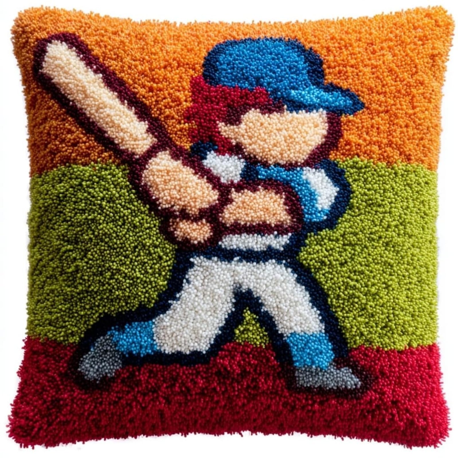 AxiangziK Pre-Printed Latch Hook Cushion Kits,Baseball 43x43cm Latch Hook Kits for Adults Beginners Handmade Cushion Sofa Bedroom Decor Craft Gifts