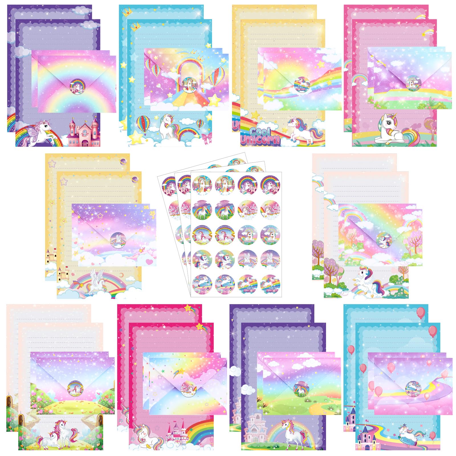 TaoBary 160 Pcs Unicorn Stationery Paper and Envelopes Set, 5.5 x 8.25''