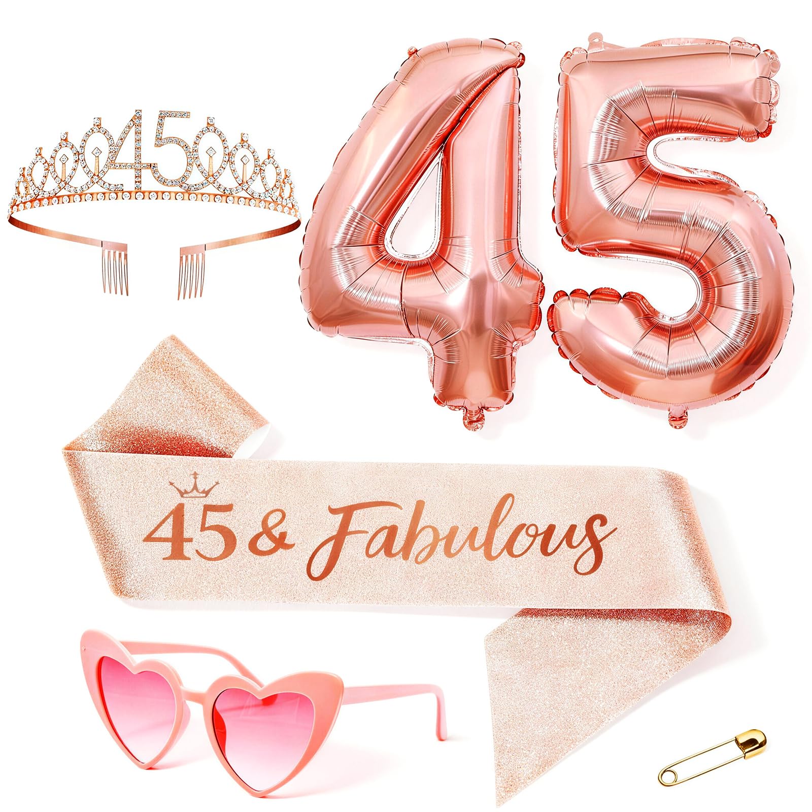 Anruzon Geburtstag Frau Deko, Geburtstag Krone und Schärpe, Rosa herzförmige Brille, Luftballons Rosegold, Geschenke für Frauen, Geburtstagsparty Deko Supplies