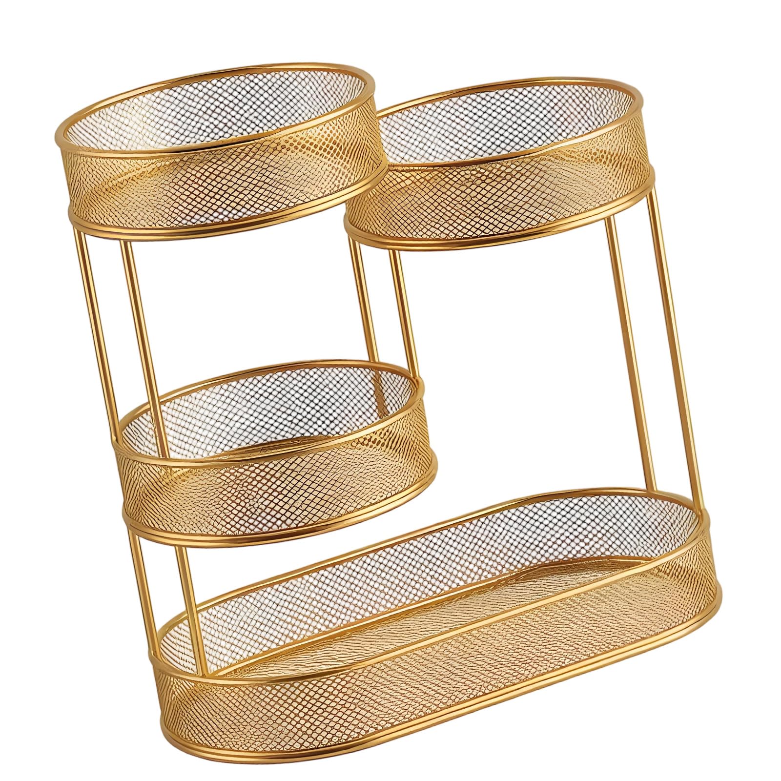 Nucelit 4 Tiers Tabletop Fruit and Organizer with Mesh Baskets, Coffee Table Stand for Tidy Counter Display and Serving Stacked Mesh Fruit Basket Stand Countertop Organizer Coffee Table Serving