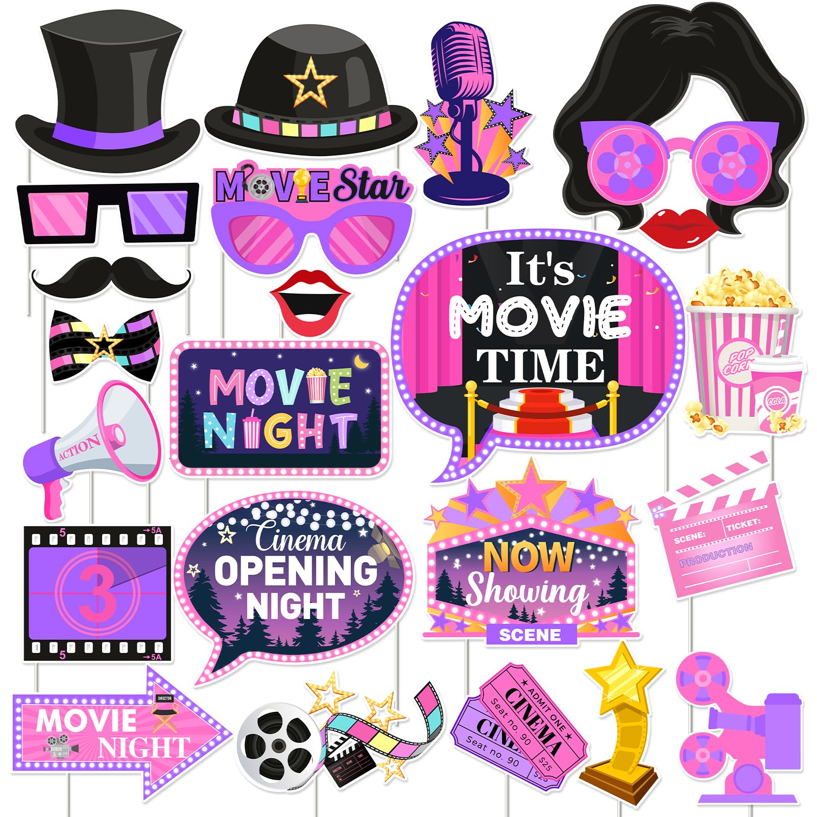 Accessoires de photomaton soirée cinéma pour un anniversaire fille