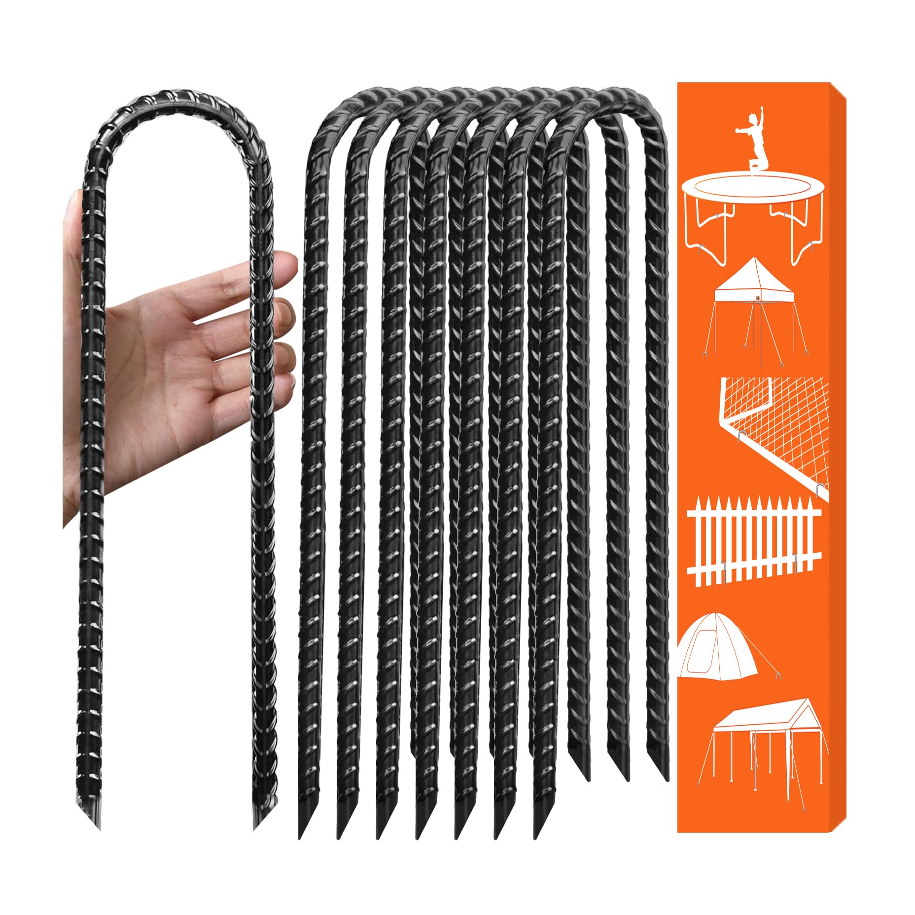 Photo 1 of Eurmax USA 8-Pack U-Shape Ground Stakes,Rust-Proof Galvanized Steel Ground Anchors,Commercial Trampoline Stakes for High Winds,Secure Anti-Flip Tie Down for Soccer Goals,Swing Sets,Fences&Playsets