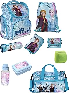 Familando Frozen Girls School Bag 8-Piece Set Disney Frozen Elsa and Anna with Sports Bag and Rain Cover Pink for Girls.