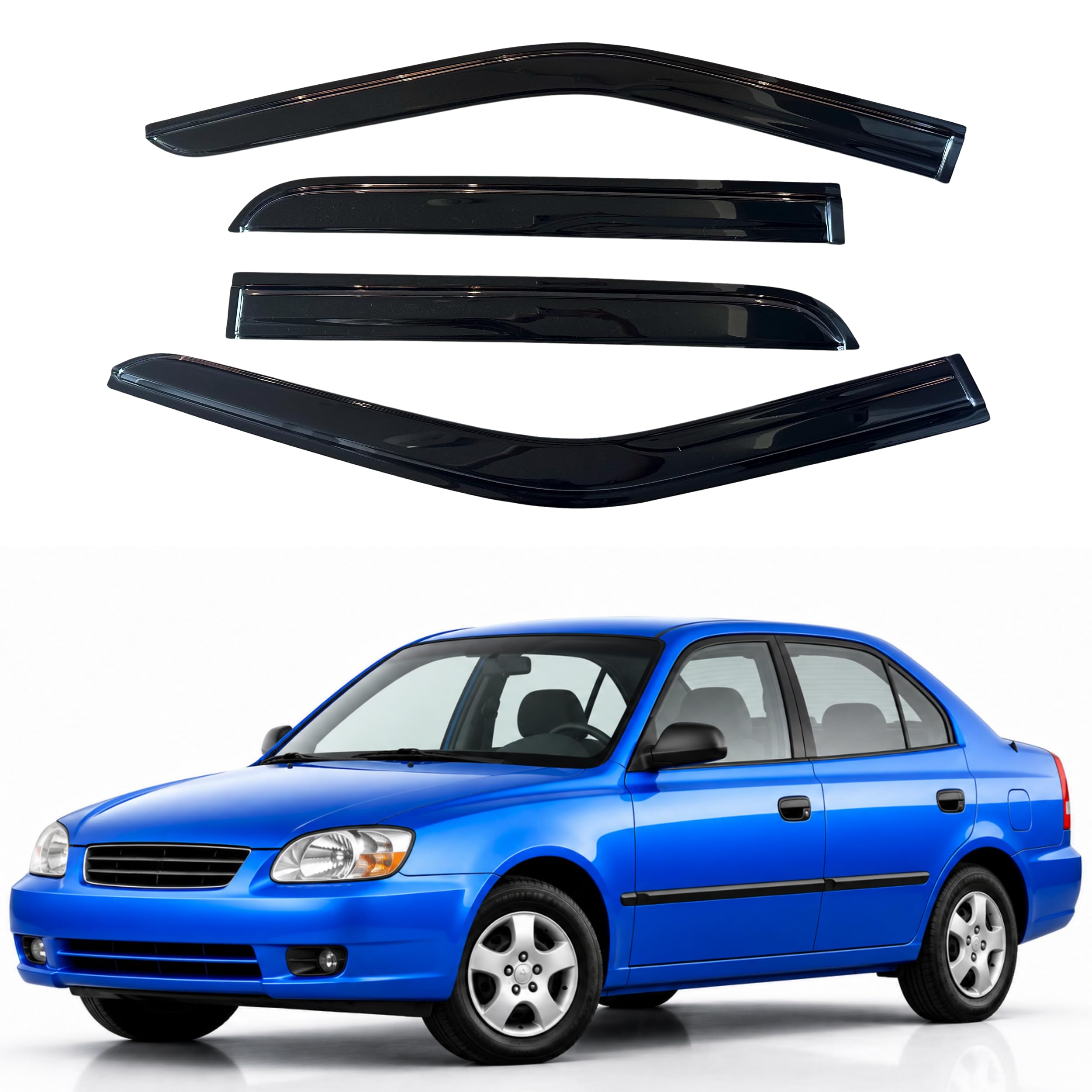 IG Window Visors Fit for 2006-2010 Hyundai Accent, Out-Channel Rain Guards Vent Wind Deflectors 4PC, Car Accessories for 06-10 Accent