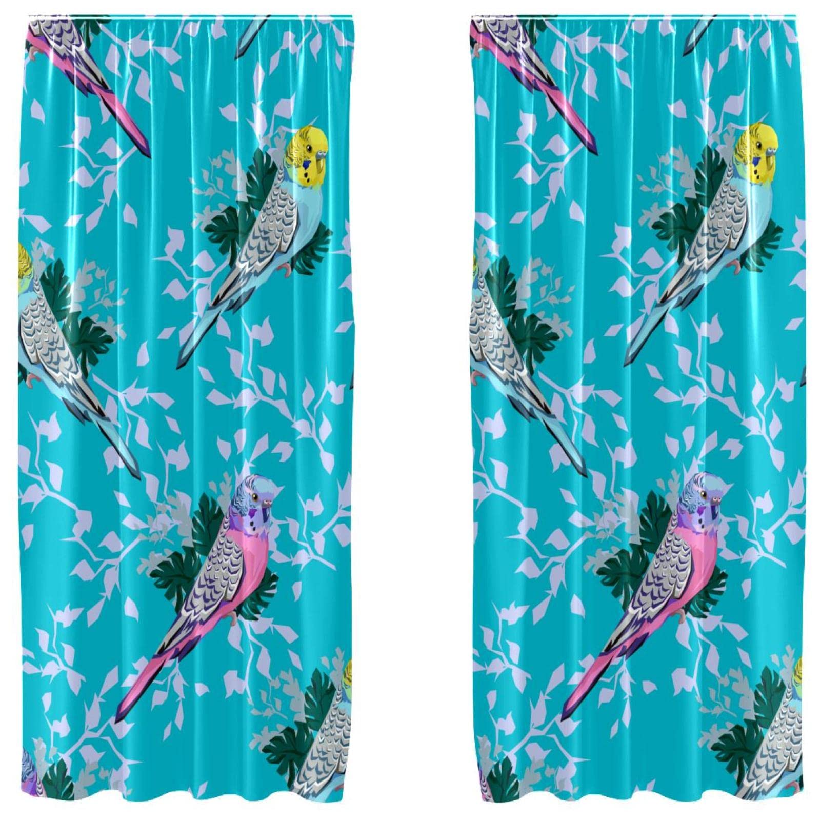 Rideaux occultants bleu motif perroquet rose microfibre 140x213cm
