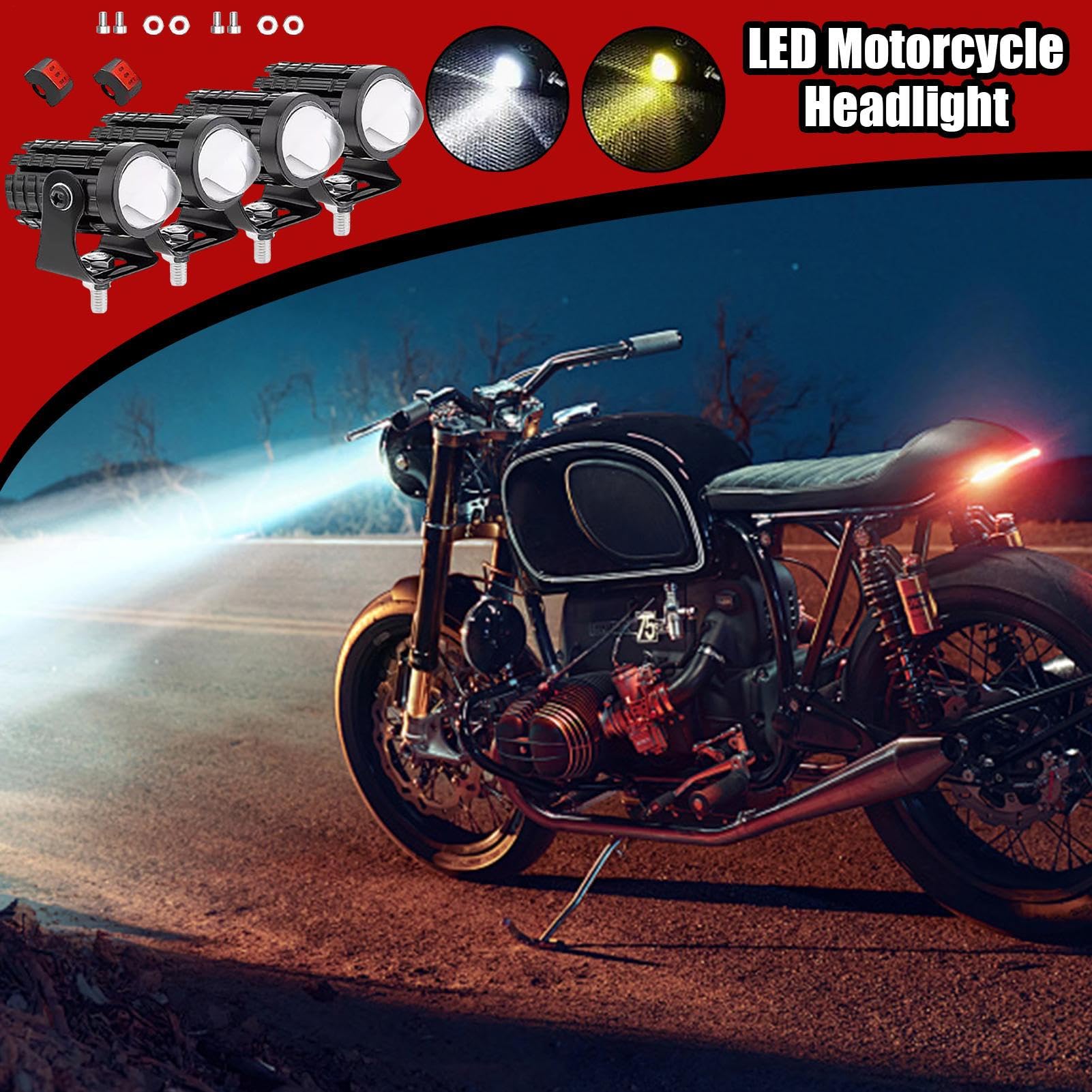 Genérico Faro para Motocicleta - Faros Auxiliares de Motocicleta Bicolor | Faros Impermeables 4 Piezas para ATV Calle Dirt Bike
