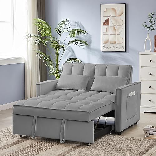 Eafurn Sofá cama convertible 3 en 1 con cama extraíble, futón pequeño sofá biplaza con respaldo reclinable y reposabrazos, sofá cama tapizado,