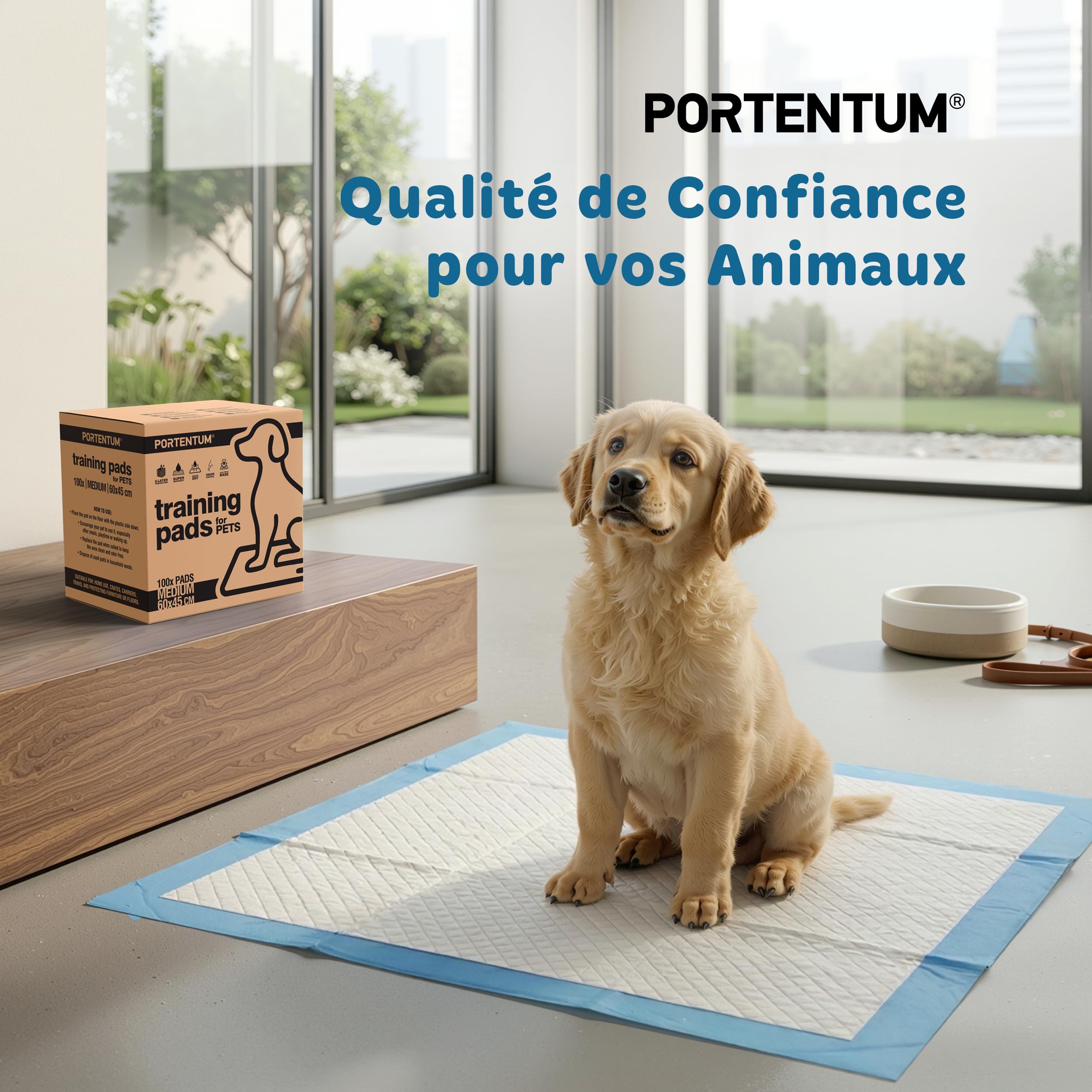 PORTENTUM Alaise pour Chien 90x60 cm 100 unités – 6 Couches absorbantes antifuite – Tapis Absorbant Chien Anti-odeurs