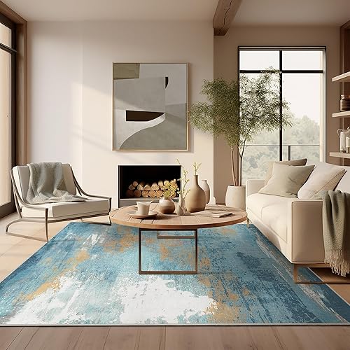 Miniatura 386 de Ashler - Alfombras bohemias vintage de 5 x 8 pies para sala de estar, lavables a máquina con parte trasera antideslizante, alfombra para interiores